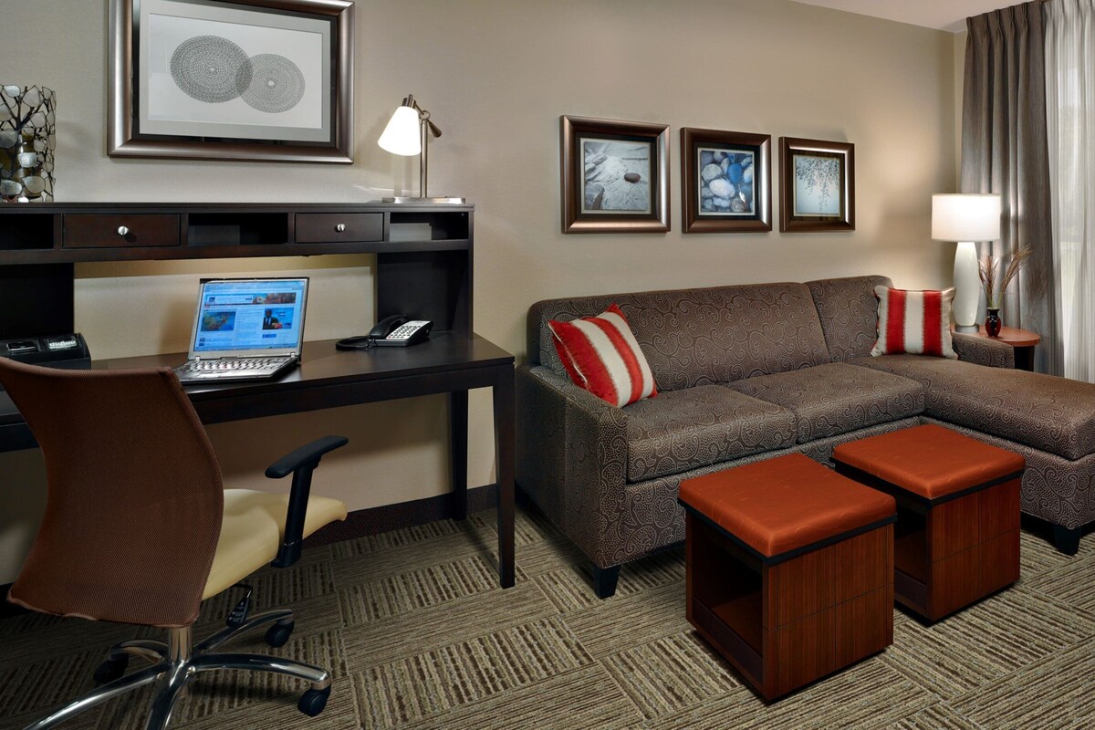 In-room safe, desk, laptop workspace, blackout curtains