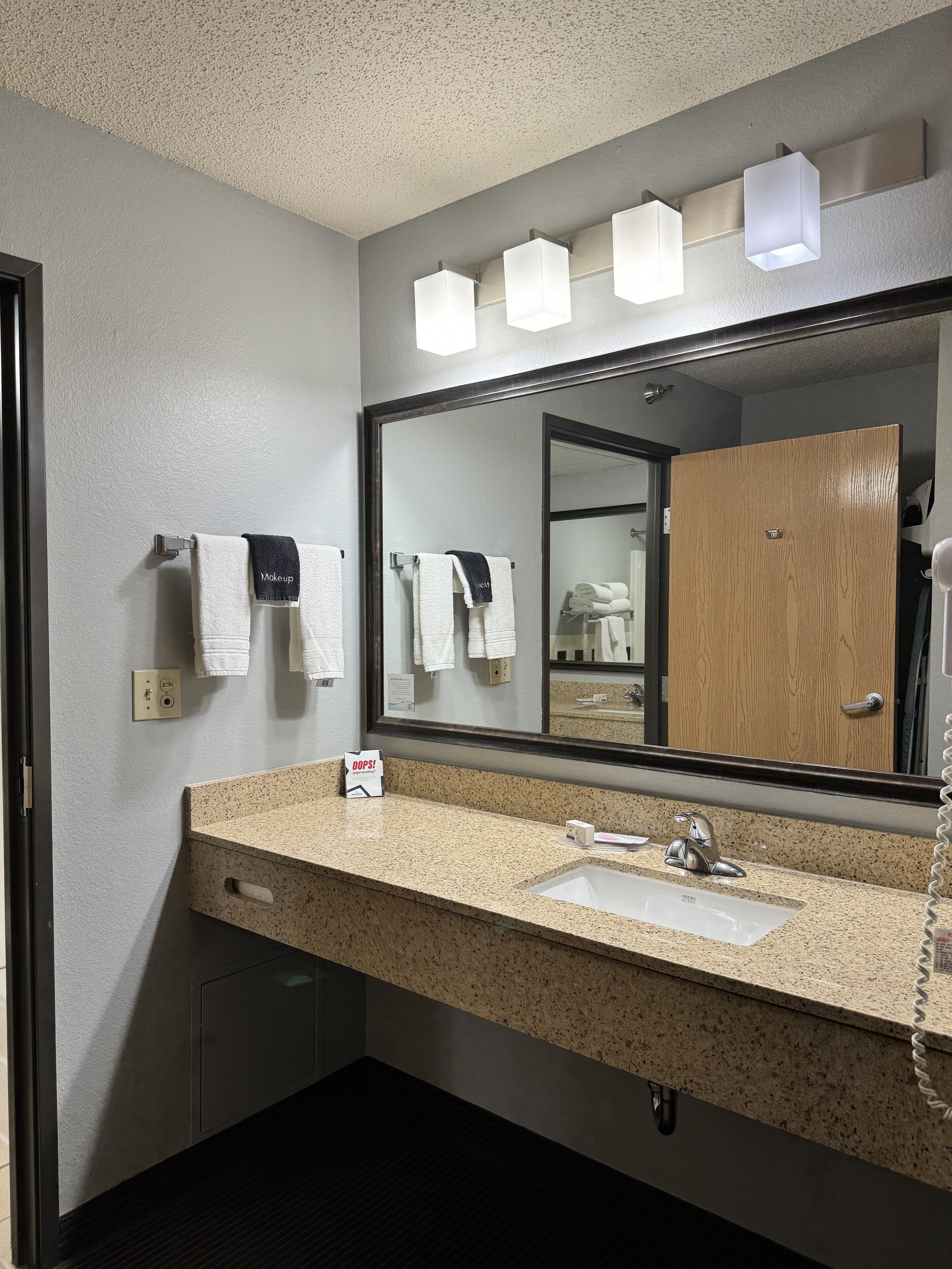 free toiletries, hair dryer, towels