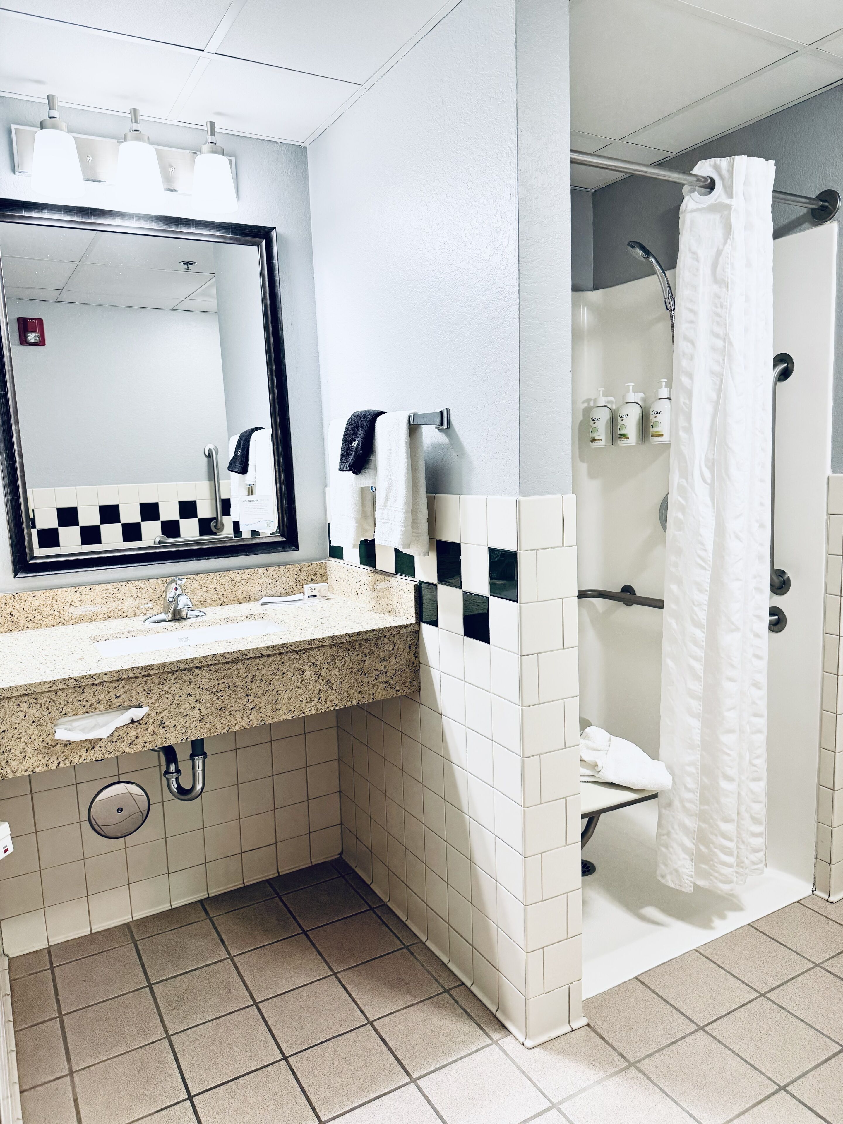 free toiletries, hair dryer, towels