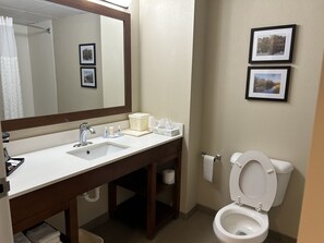 Duschwanne, kostenlose Toilettenartikel, Haartrockner, Handtücher