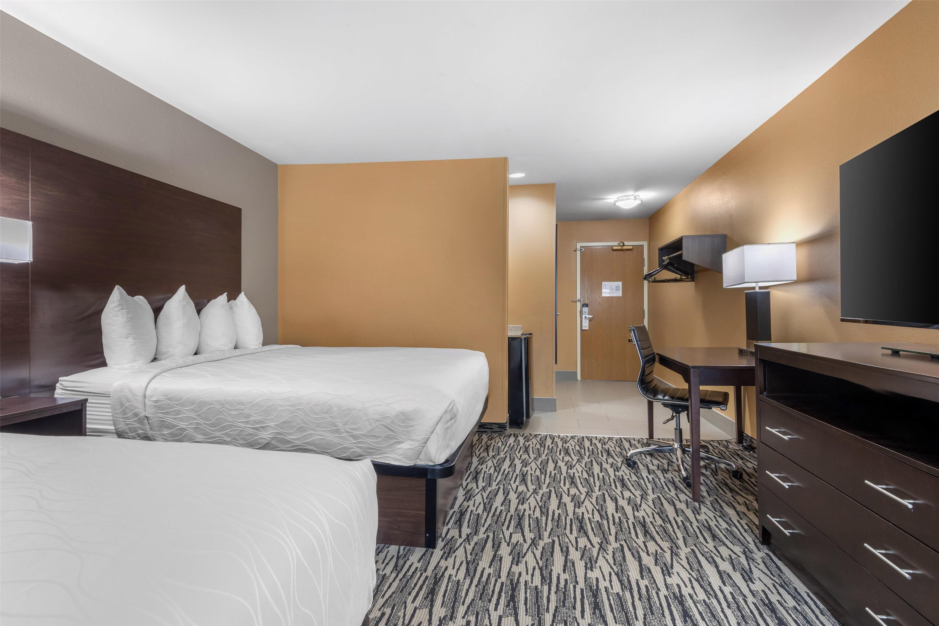 standard room, 2 queen beds, accessible, bathtub | pillow-top beds, in-room safe, desk, laptop workspace