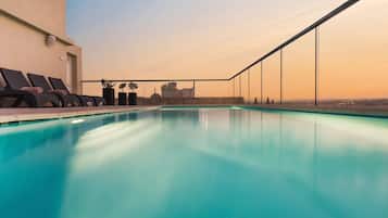 Indoor pool, outdoor pool, pool loungers