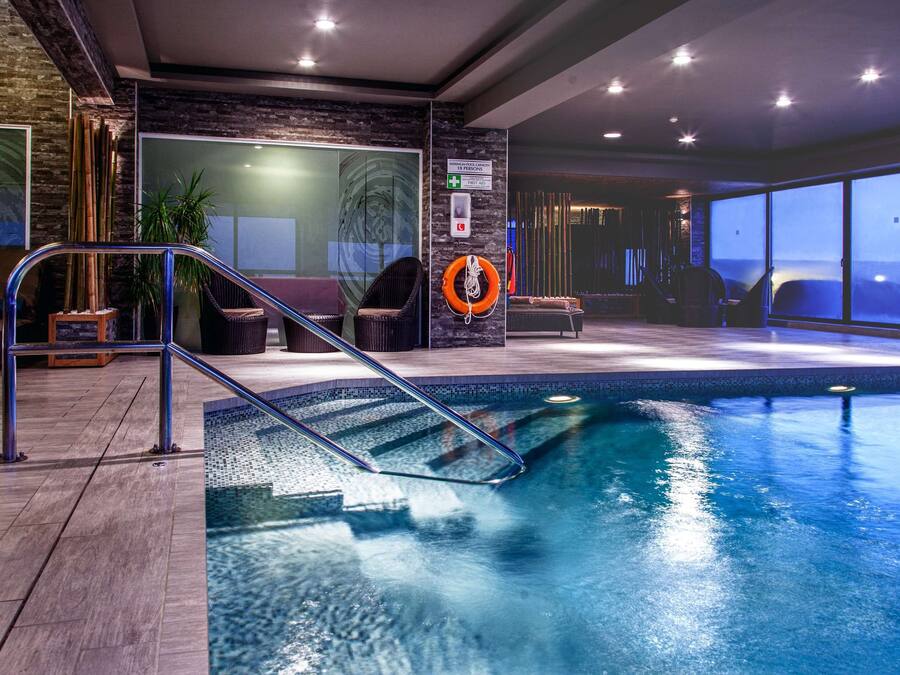 Indoor pool, outdoor pool, sun loungers