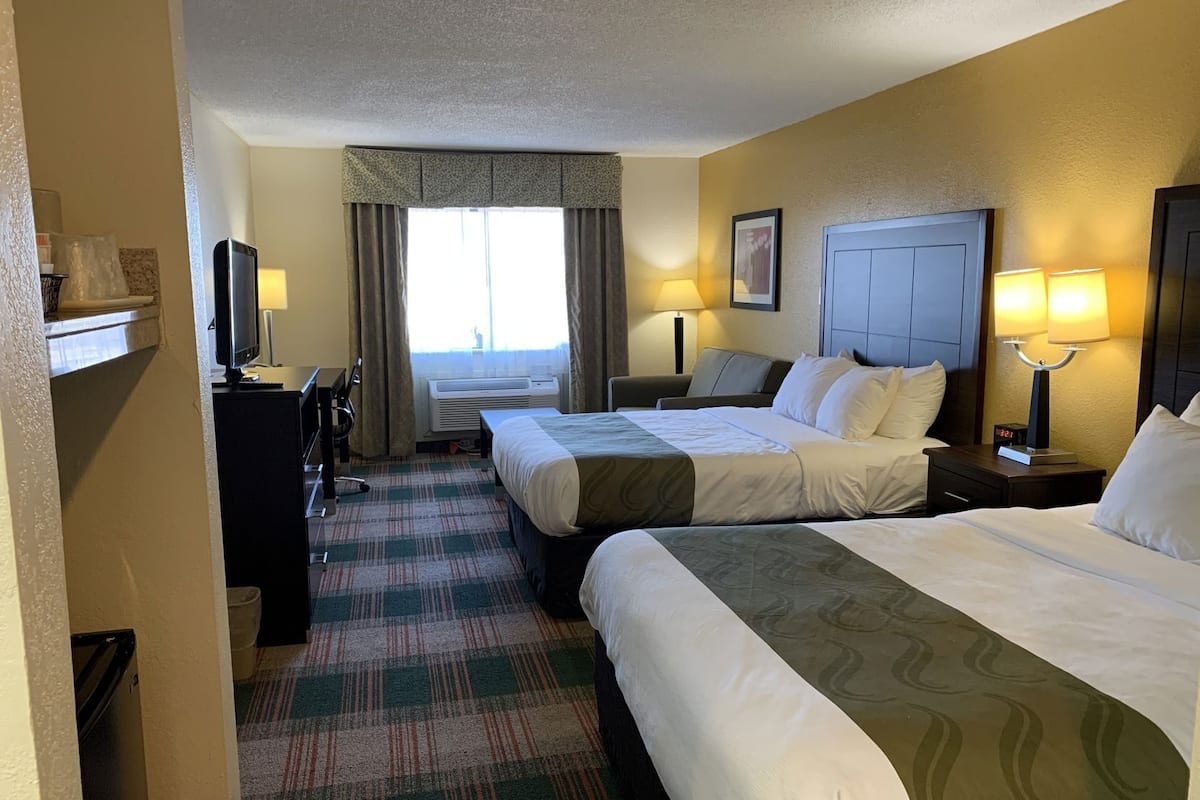 Desk, blackout curtains, soundproofing, iron/ironing board