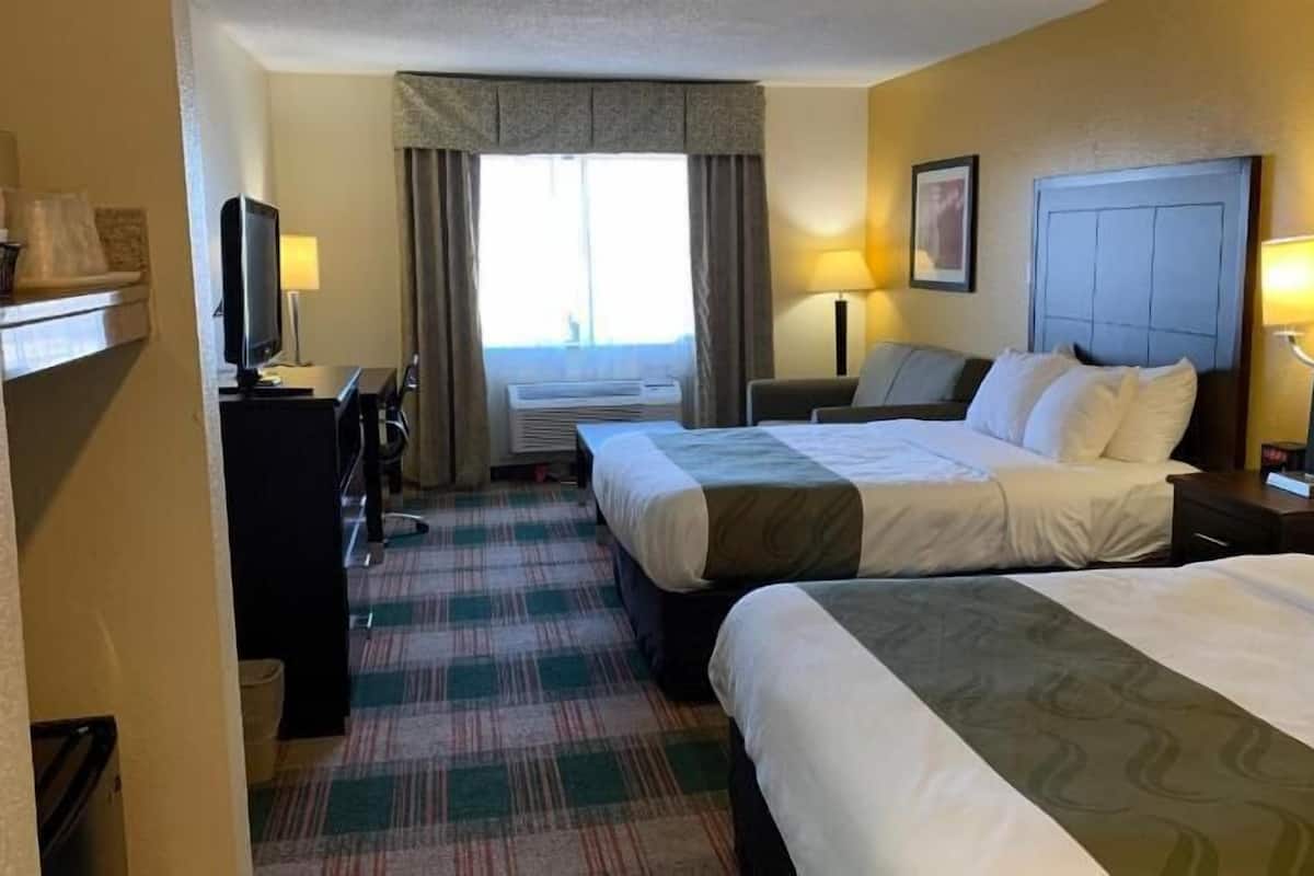 Desk, blackout curtains, soundproofing, iron/ironing board