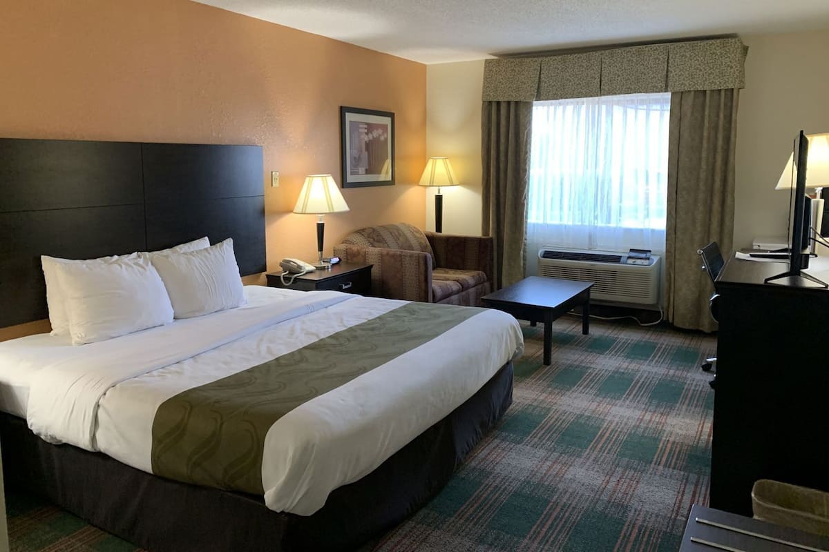 Desk, blackout curtains, soundproofing, iron/ironing board