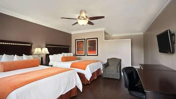 Roupas de cama premium, cofres nos quartos, cortinas blackout