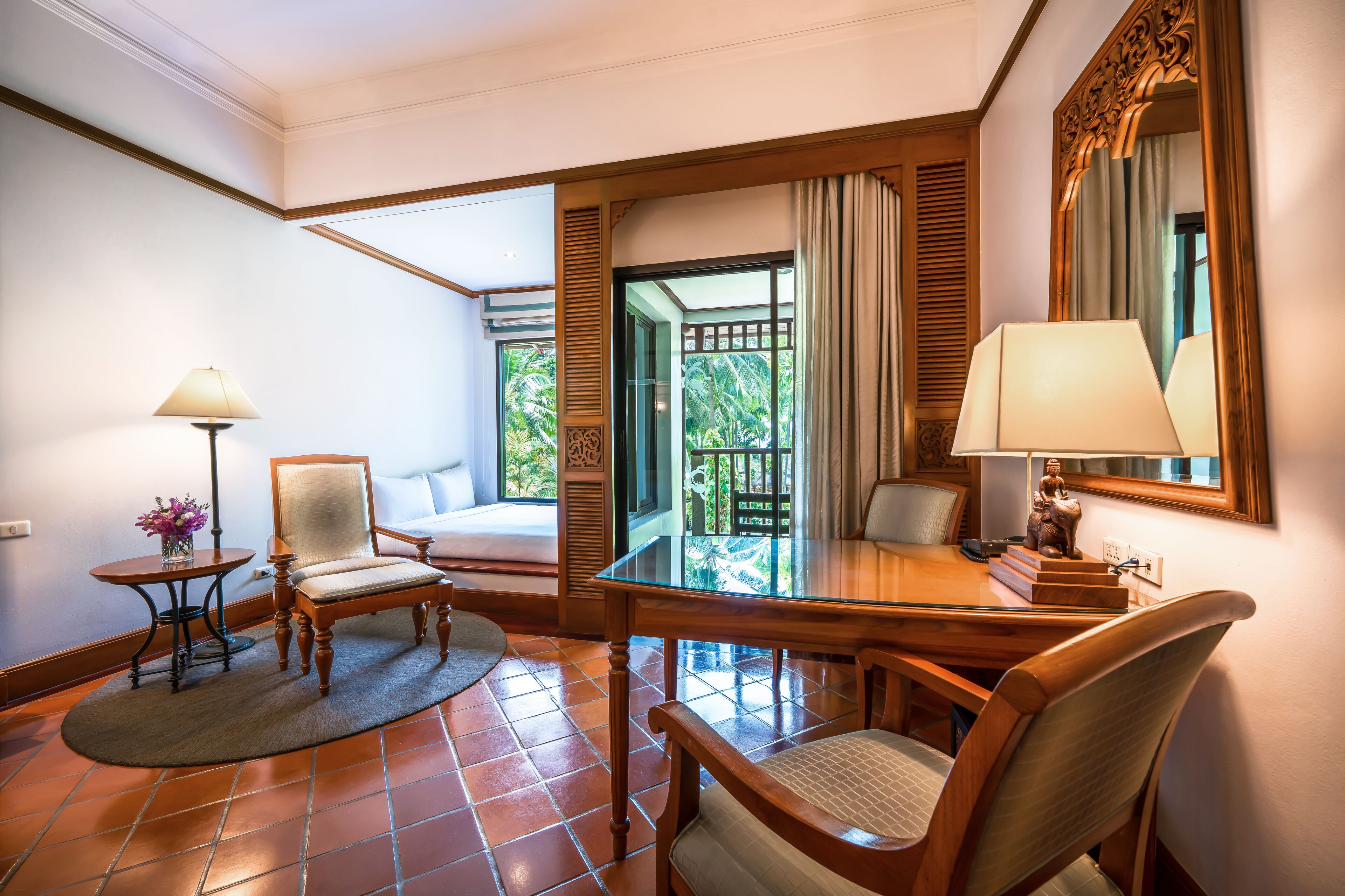 family room, 1 king bed, non smoking, garden view (balcony) | living area | 37-inch lcd tv with satellite channels, tv, ping pong