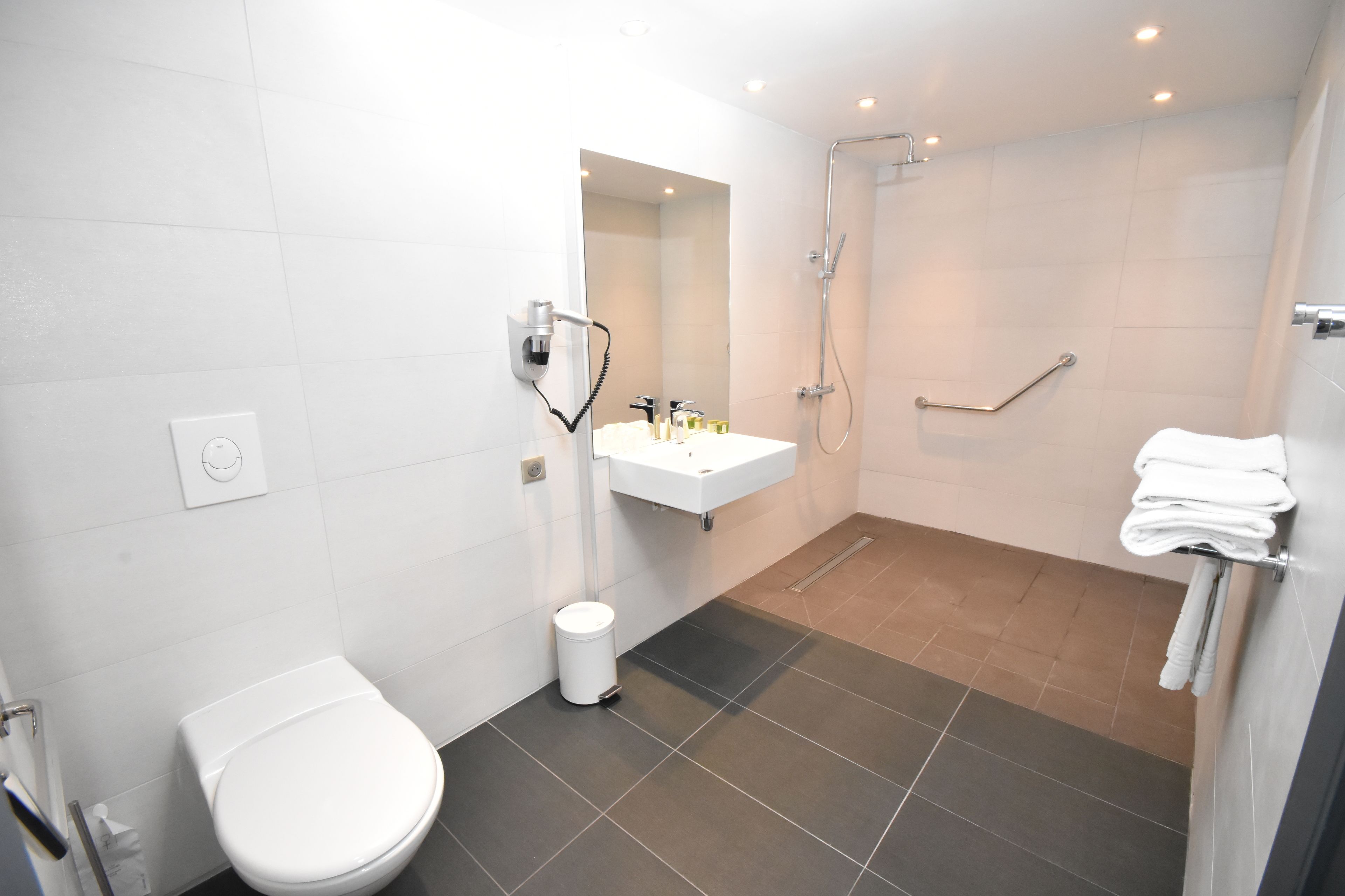 free toiletries, hair dryer, towels