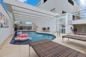 Outdoor pool, sun loungers