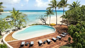 Outdoor pool, pool umbrellas, pool loungers