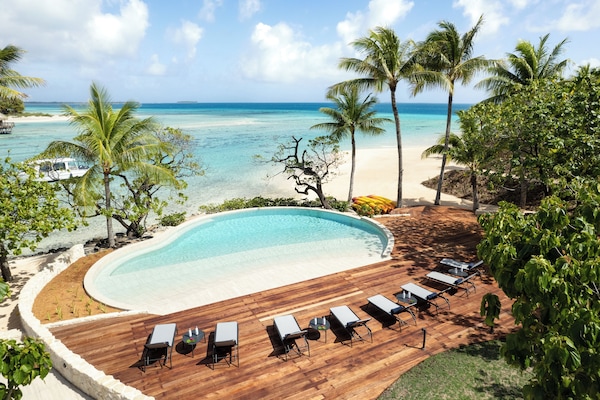 Outdoor pool, pool umbrellas, pool loungers