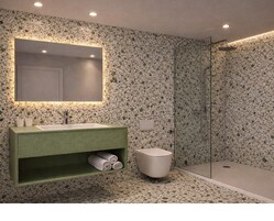 Shower, rainfall showerhead, hair dryer, slippers