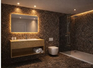 Shower, rainfall showerhead, hair dryer, slippers