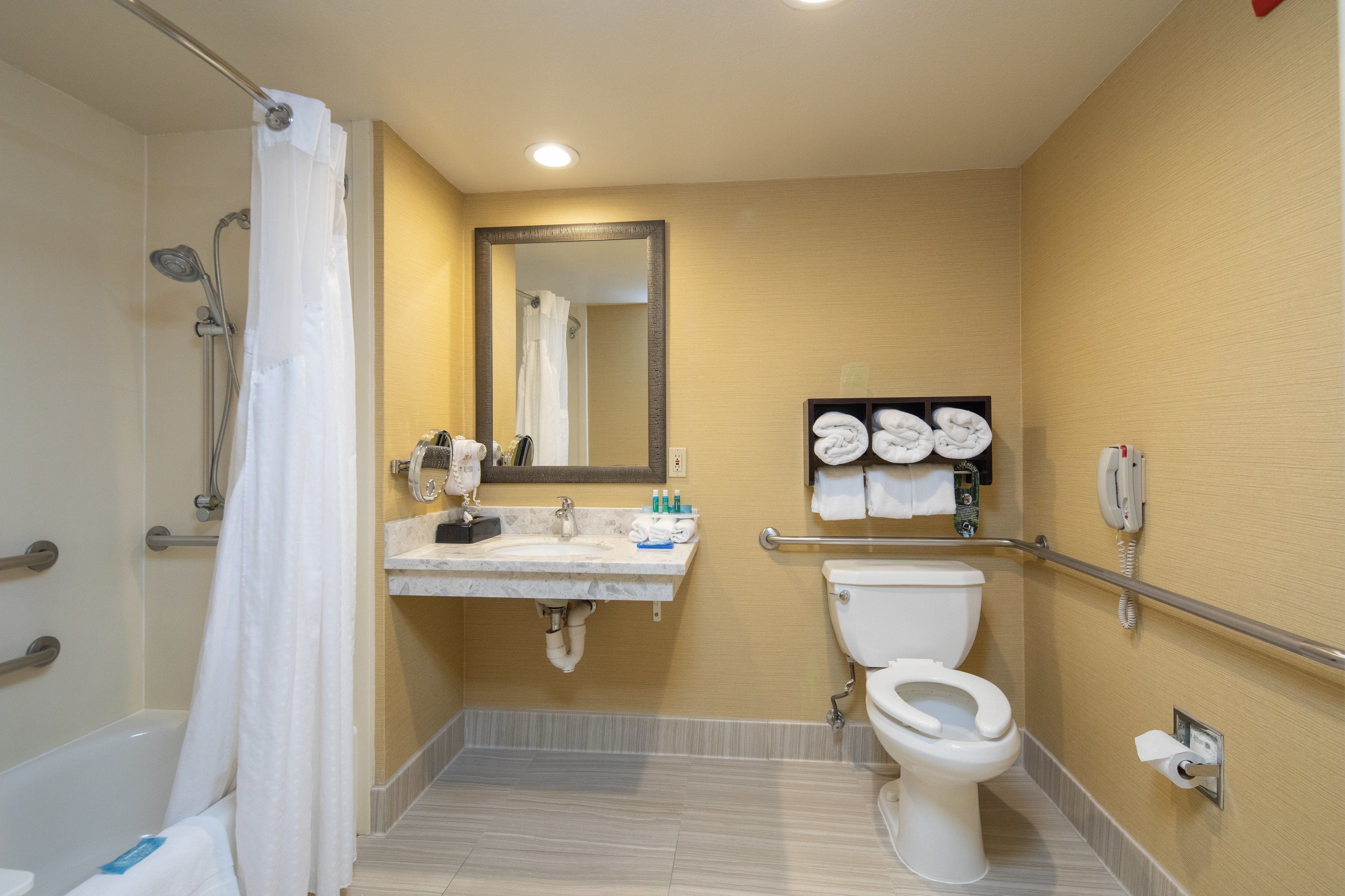 standard room, 2 queen beds, accessible (mobility, accessible tub) | bathroom | combined shower/bathtub, free toiletries, hair dryer, towels