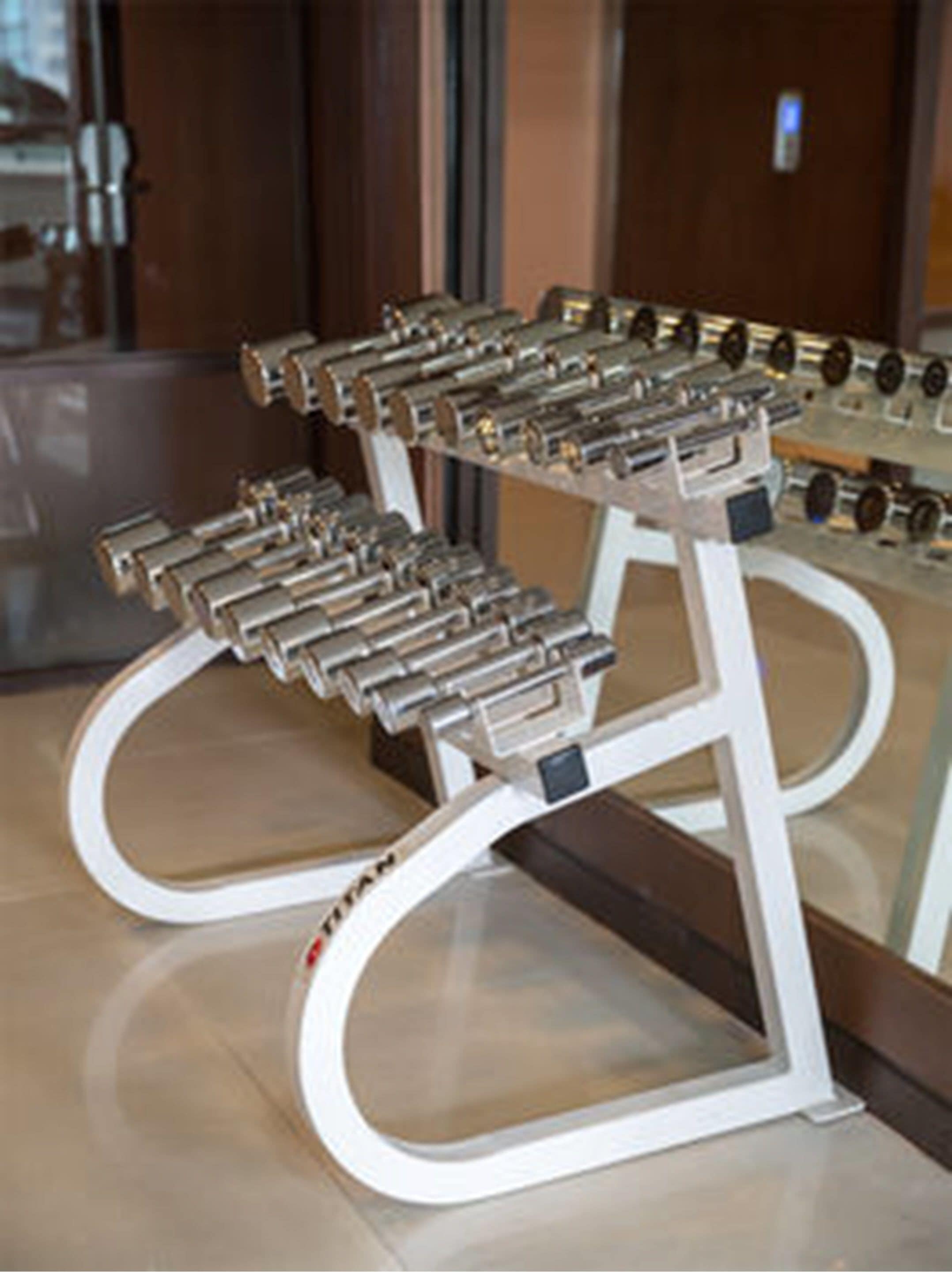 A foosball table with multiple rows of players and a metal frame.