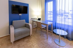 Desk, blackout curtains, free cots/infant beds, WiFi