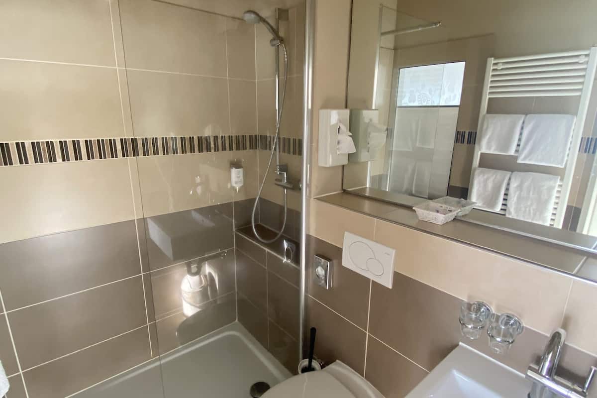 shower, free toiletries, hair dryer, towels