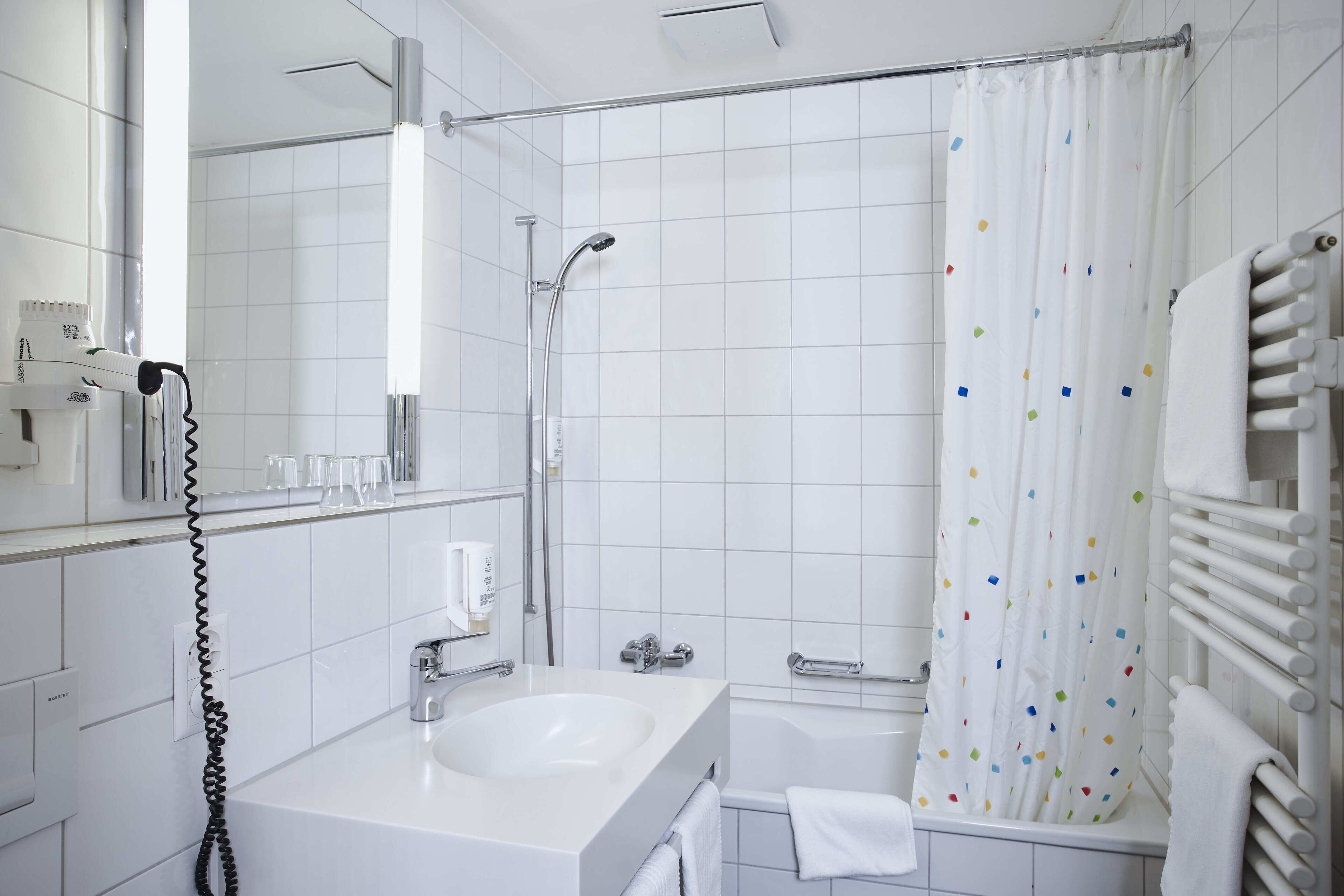 twin room | bathroom | hair dryer, towels