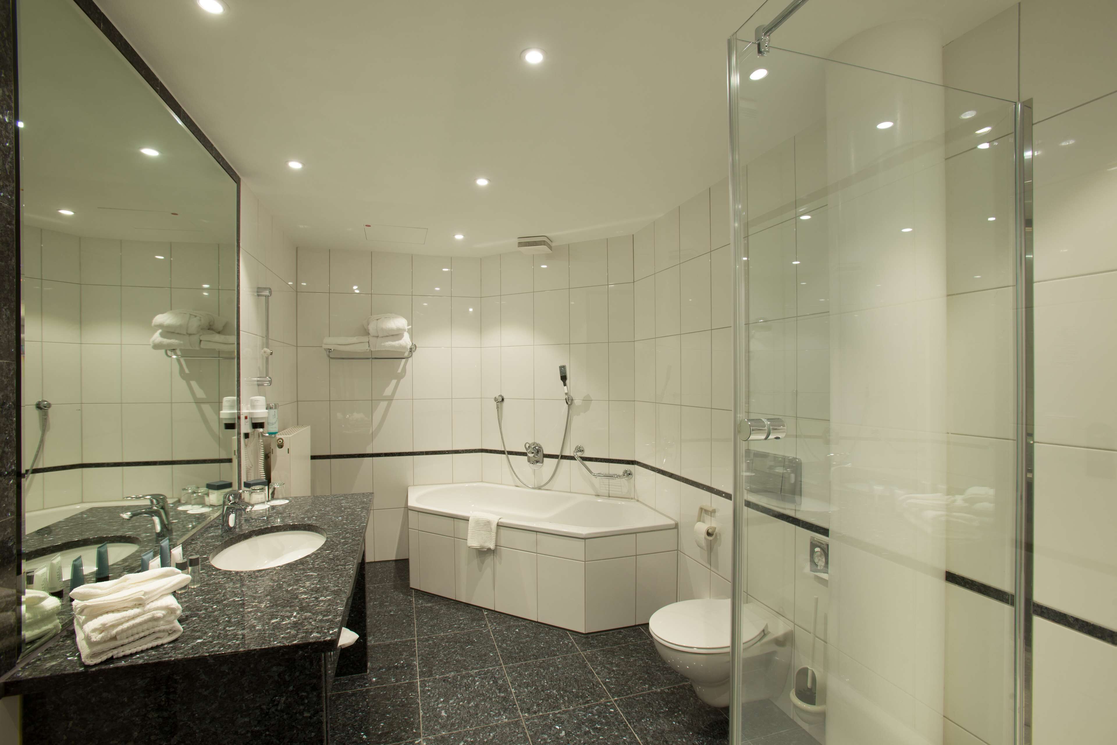 suite | bathroom | hair dryer, towels