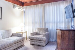 Premium Suite | Living area | 29-inch flat-screen TV with cable channels, TV