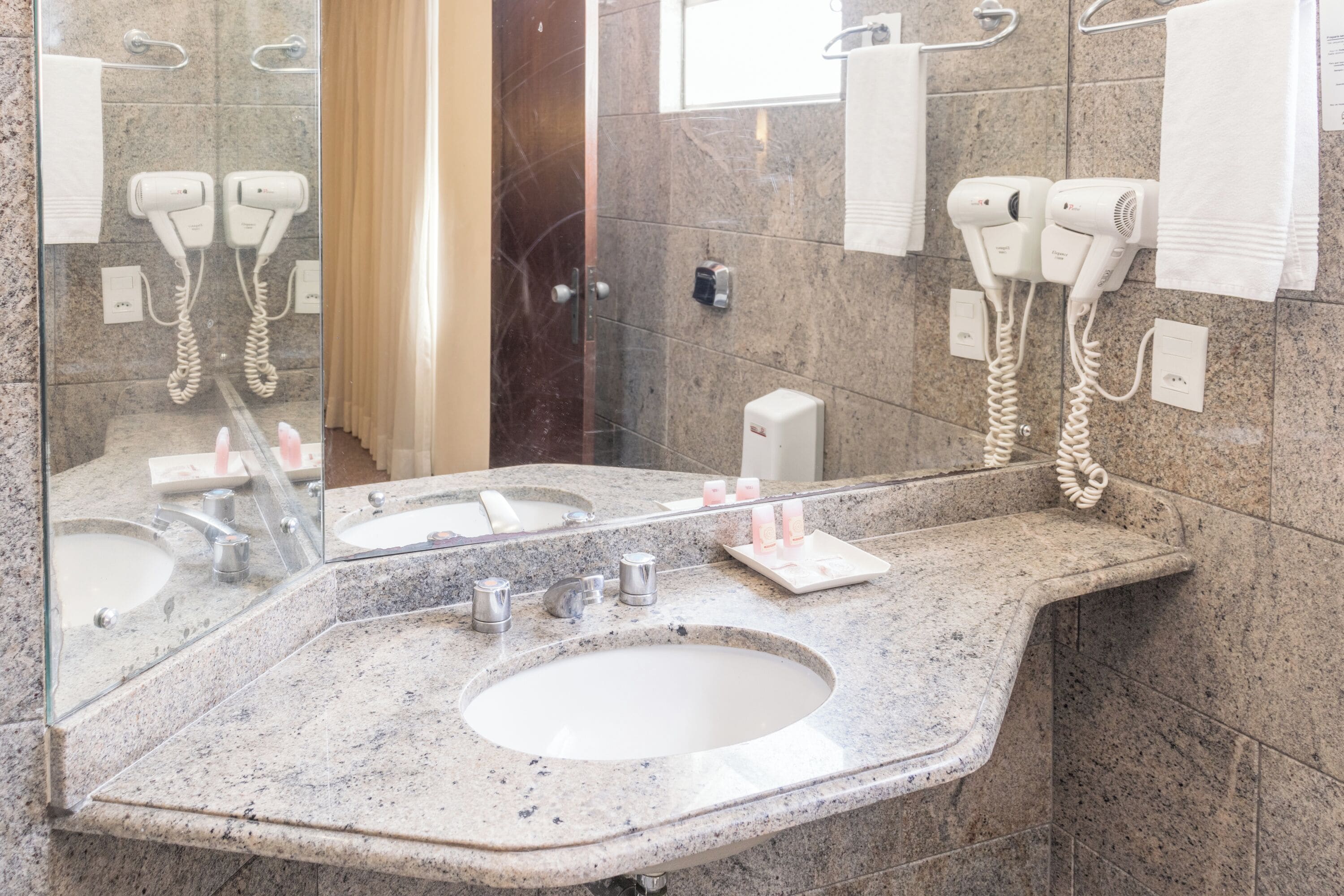 free toiletries, hair dryer, towels