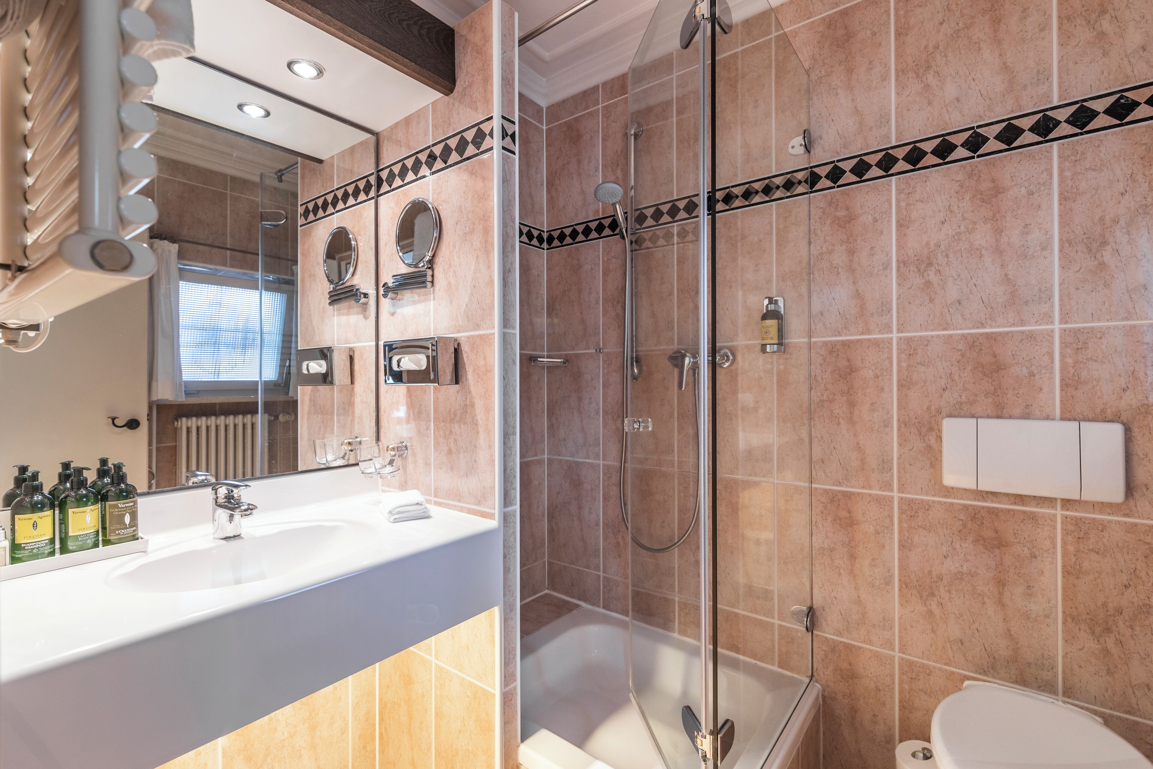 alpenhof classic (1 double bed)  | bathroom | free toiletries, hair dryer, bathrobes, slippers