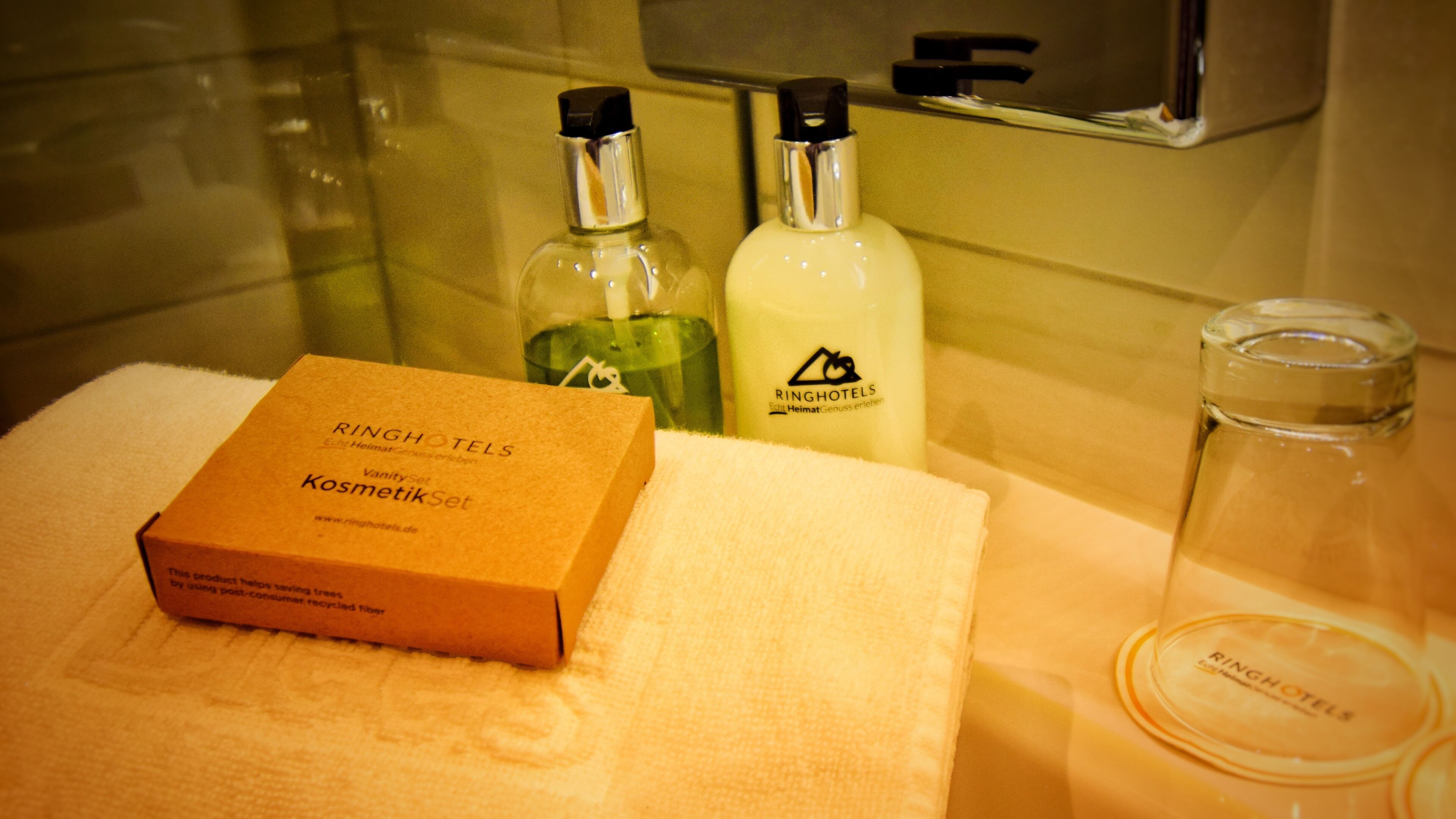 free toiletries, hair dryer, towels