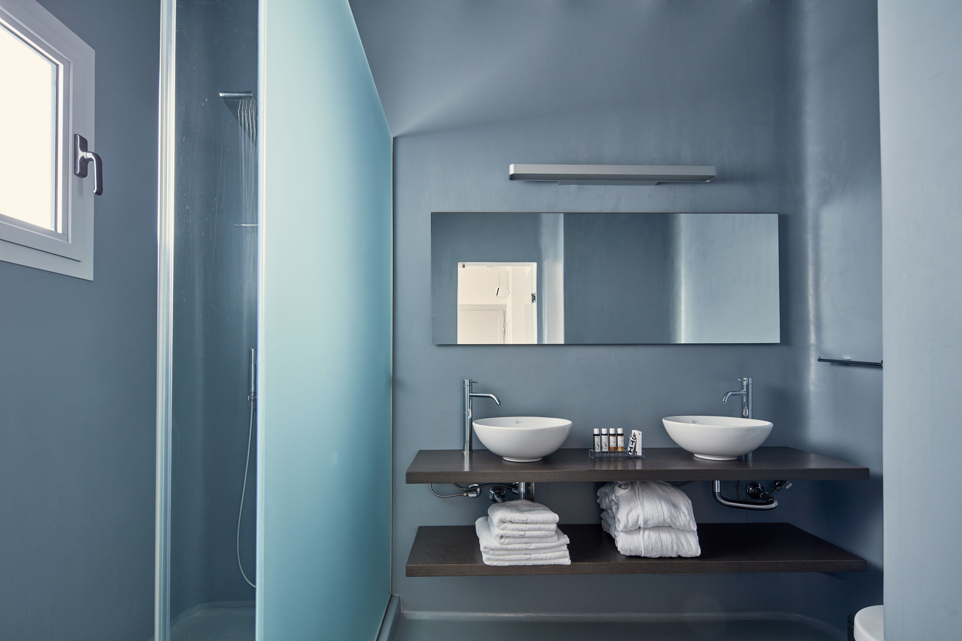 shower, designer toiletries, hair dryer, bathrobes