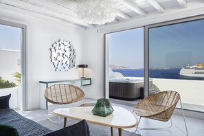 Superior Sea view Suite with Outdoor Hot Tub | 1 chambre, draps en coton égyptien, literie de qualité