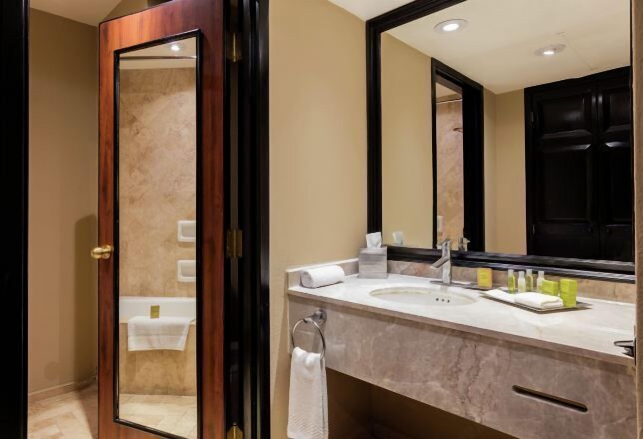 浴槽、デザイナーバスアメニティ、ヘアドライヤー、タオル