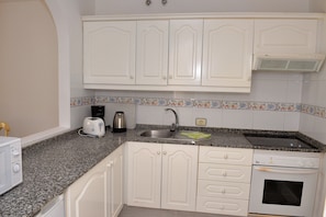 Fridge, microwave, stovetop, electric kettle