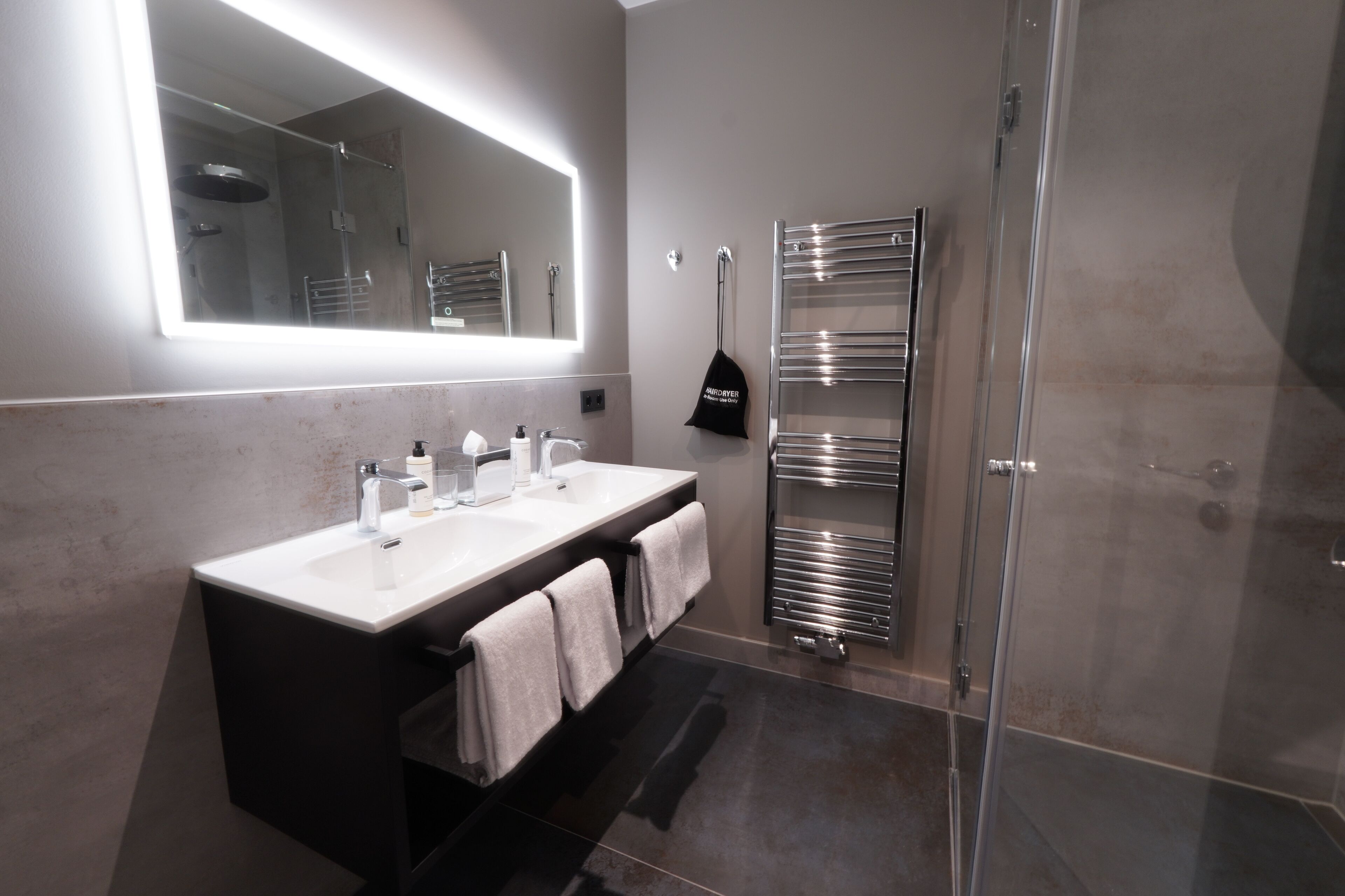 free toiletries, hair dryer, towels, soap