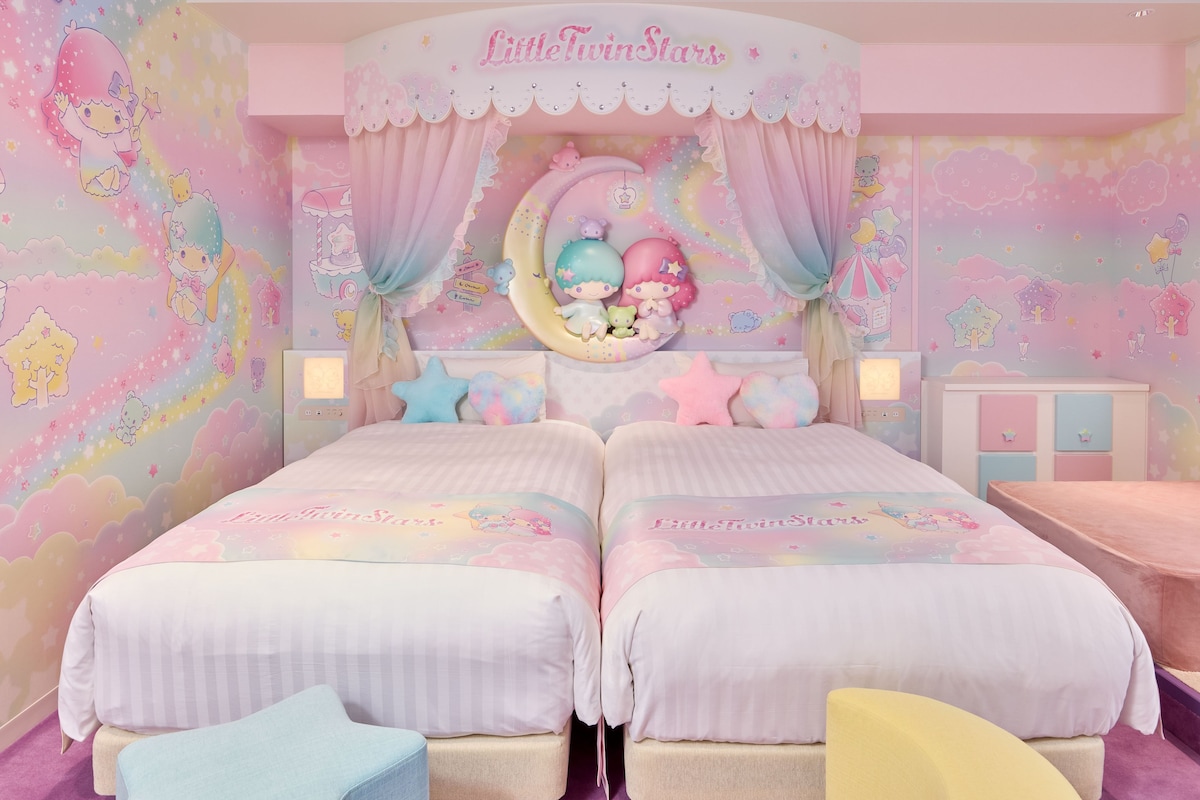Kamer, niet-roken (Little Twin Stars Room) | 1 slaapkamer, een bureau, een laptopwerkplek, verduisterende gordijnen