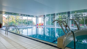 Indoor pool, open 8:00 AM to 9:00 PM, sun loungers