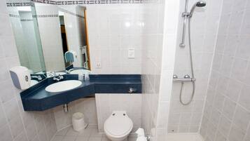 Shower, eco-friendly toiletries, hair dryer, towels