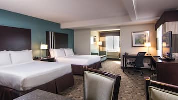 Premium bedding, desk, blackout curtains, iron/ironing board