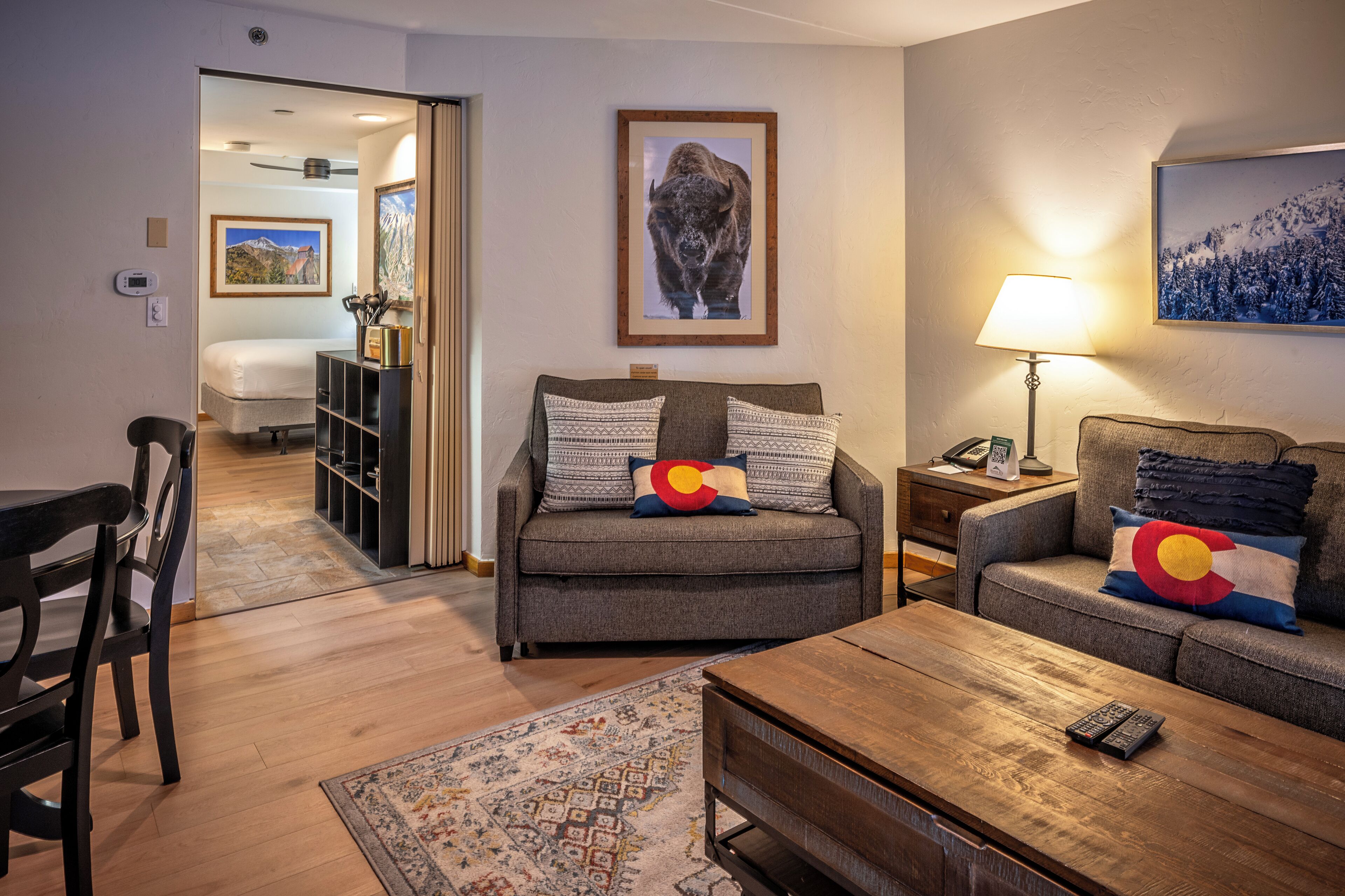 Studio, One Queen and One Sofa Bed | Living area | Flat-screen TV, iPod dock