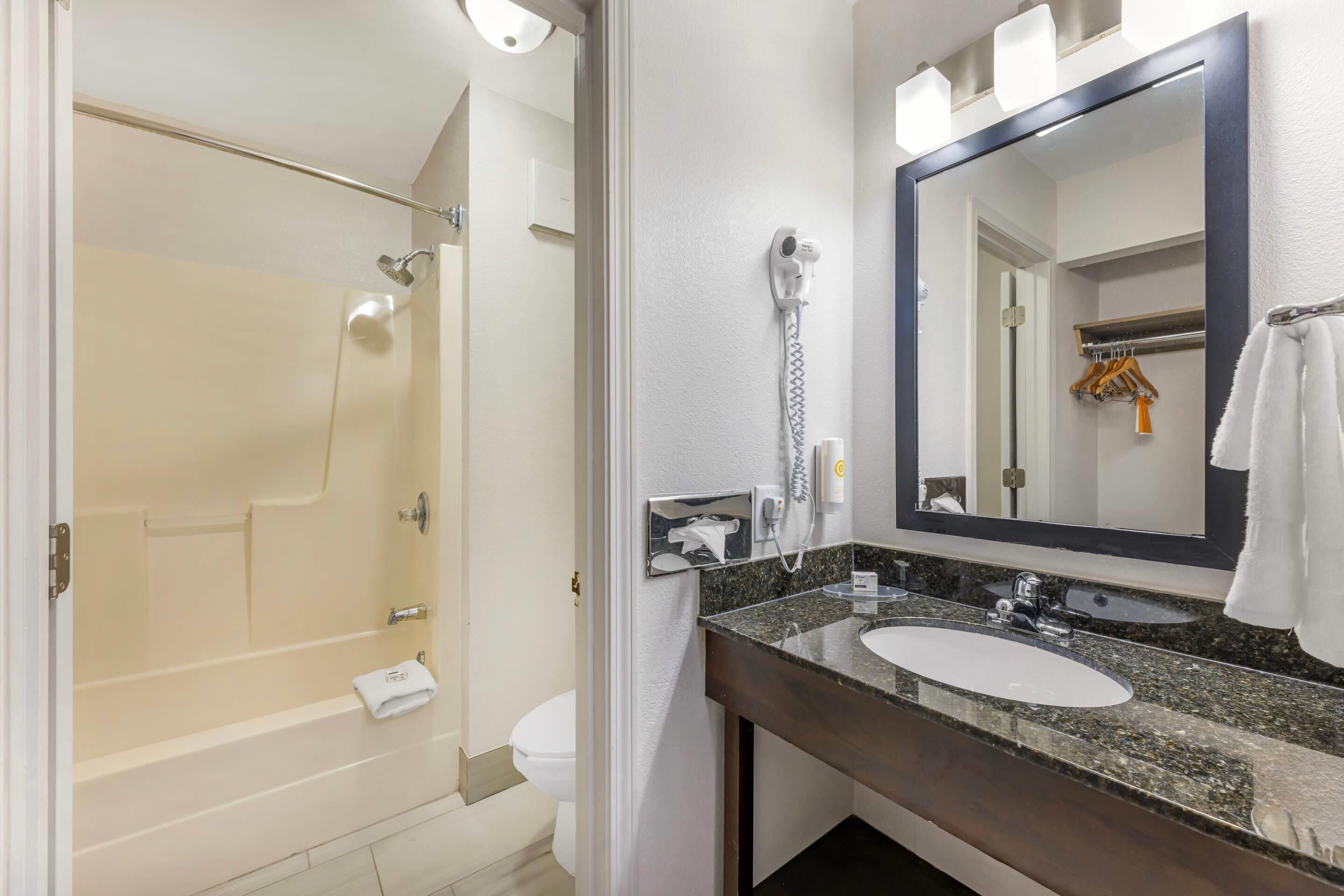 free toiletries, hair dryer, towels