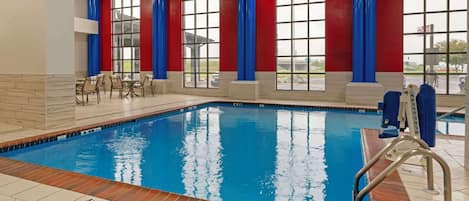 Indoor pool, open 8:00 AM to 10:00 PM, sun loungers