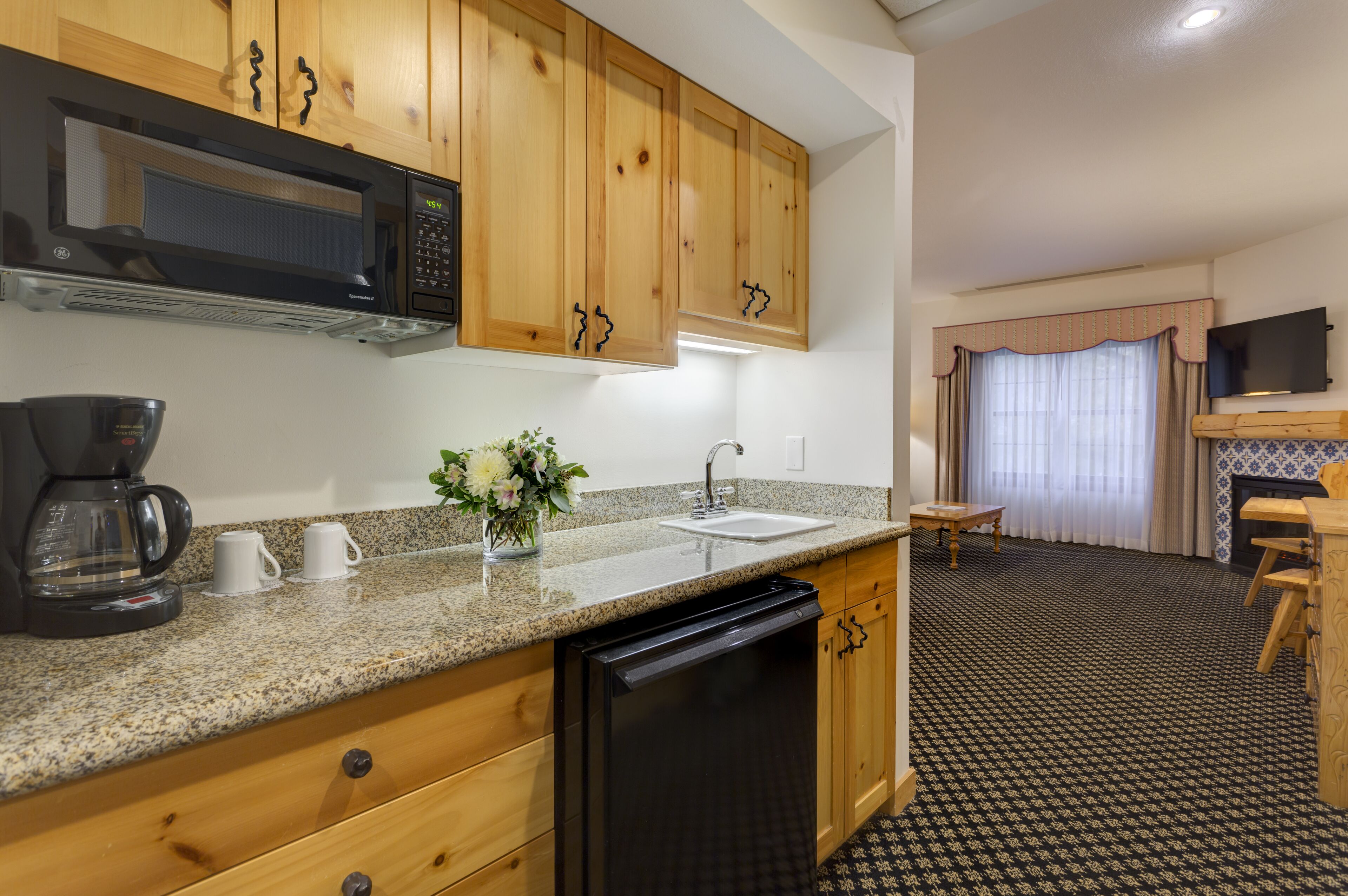 grand room, 1 queen bed with sofa bed (mountain grand lodge) | living area | tv