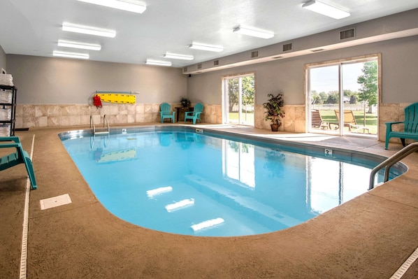 Indoor pool, open 9:00 AM to 10:00 PM, sun loungers