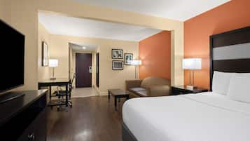 Premium bedding, desk, soundproofing, iron/ironing board