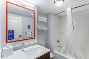 Two queen bed non smoking | Bathroom | Separate tub and shower, hair dryer, towels