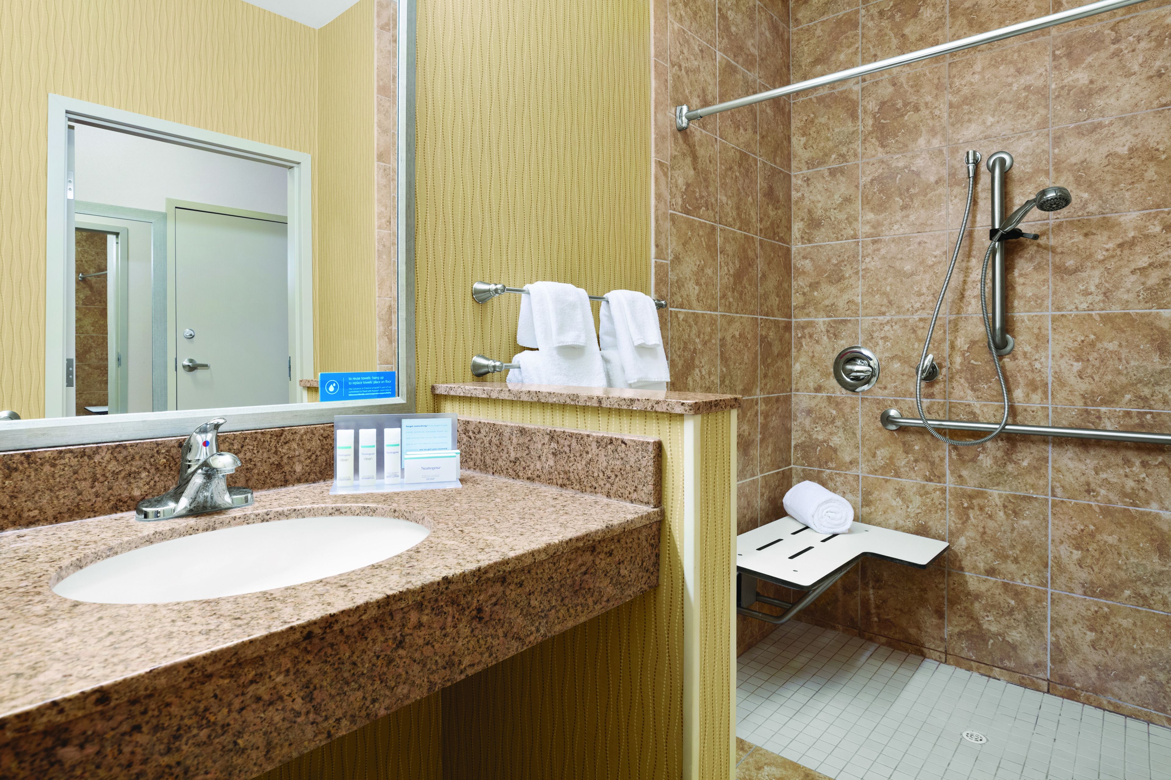 free toiletries, hair dryer, towels