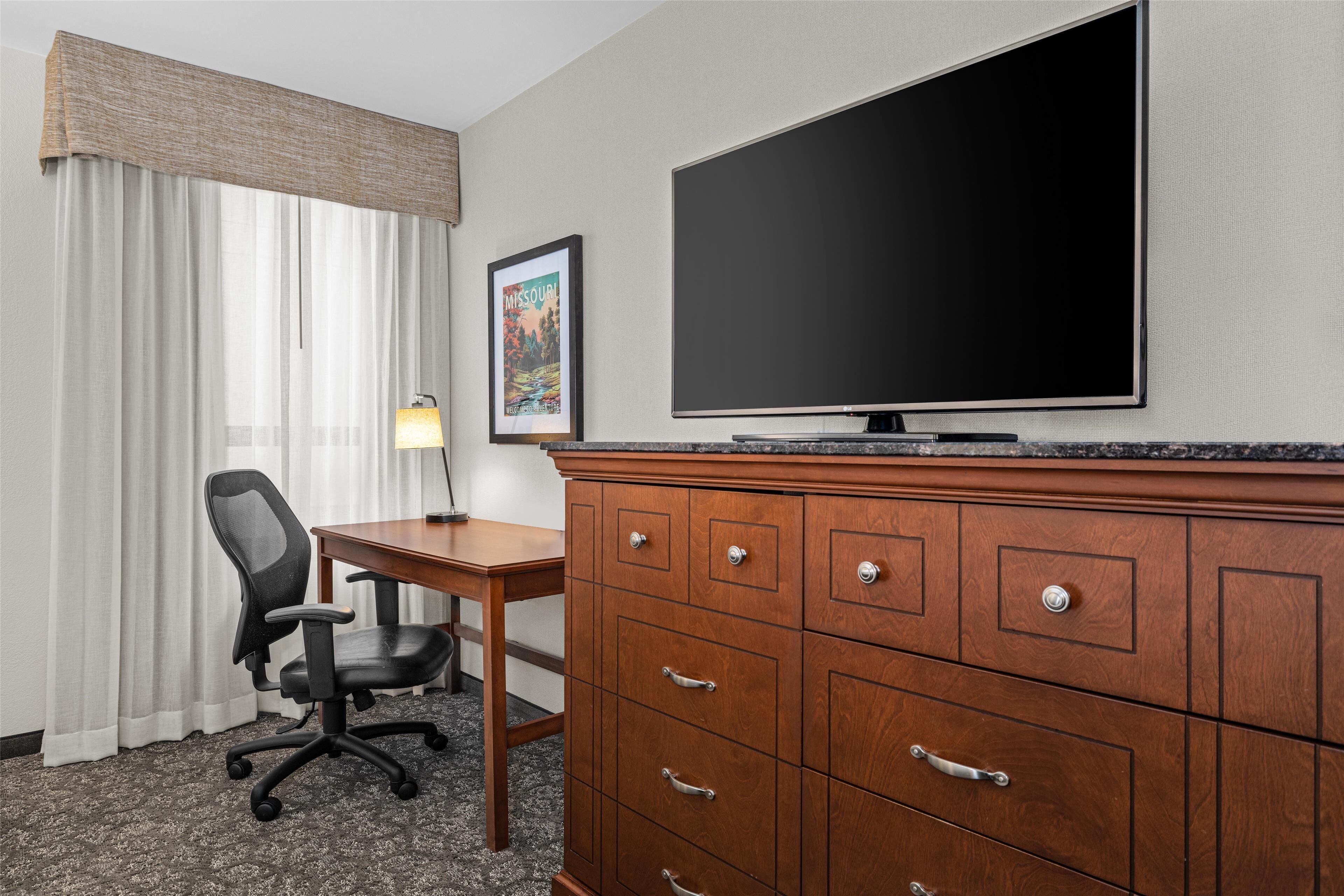 1 bedroom, desk, blackout curtains, iron/ironing board