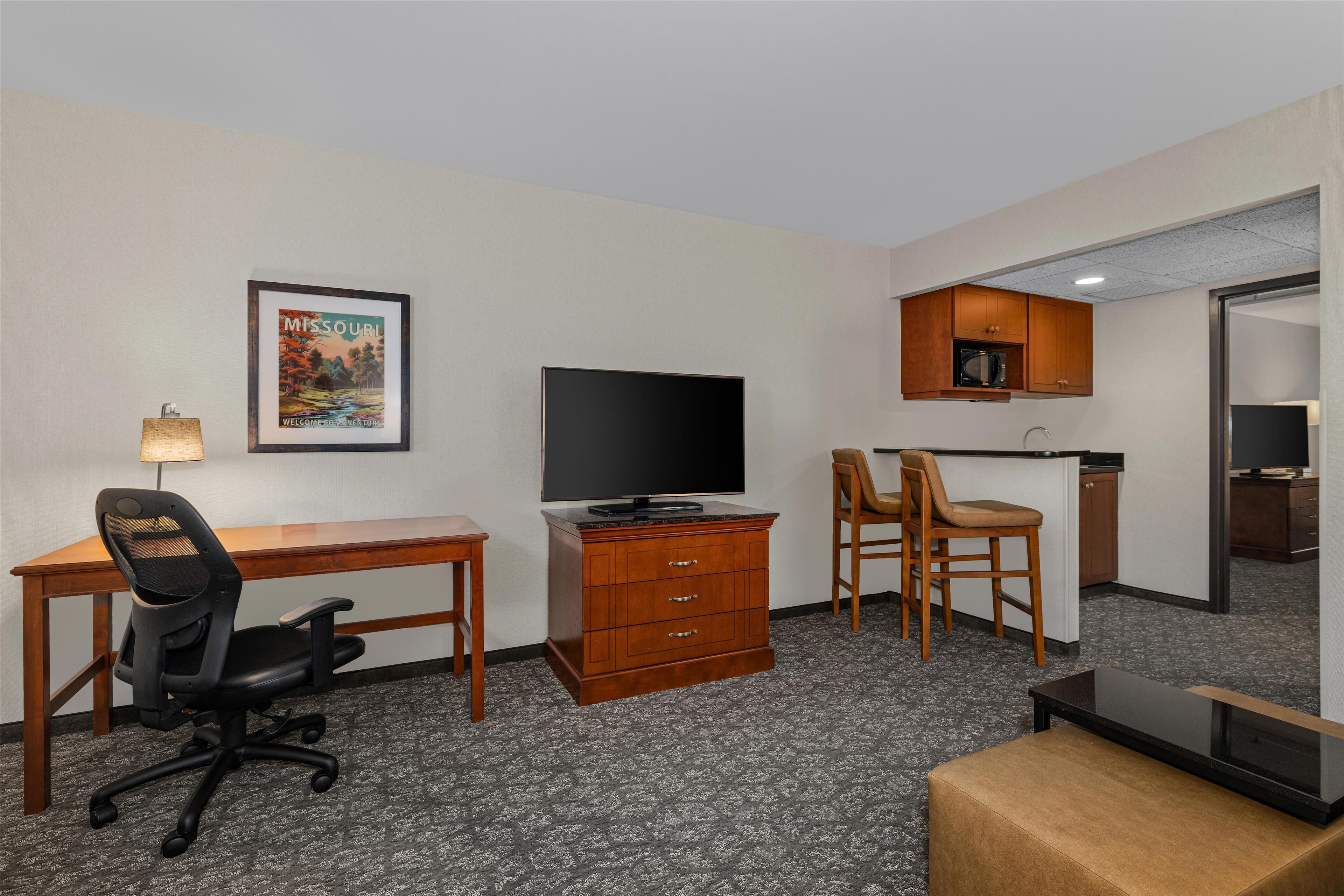 suite, 2 queen beds, refrigerator & microwave (2 rooms, sofabed) | 1 bedroom, desk, blackout curtains, iron/ironing board