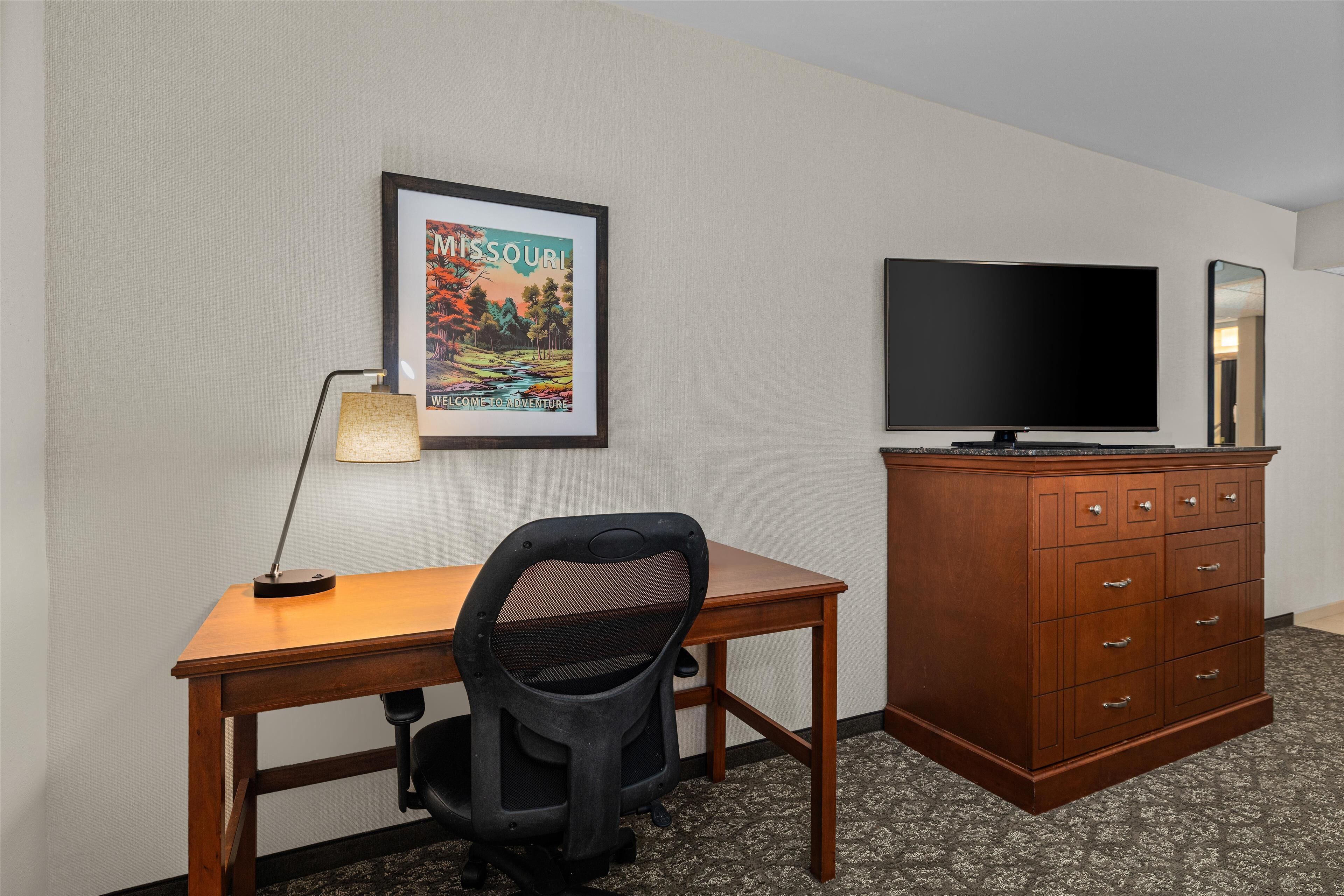 1 bedroom, desk, blackout curtains, iron/ironing board