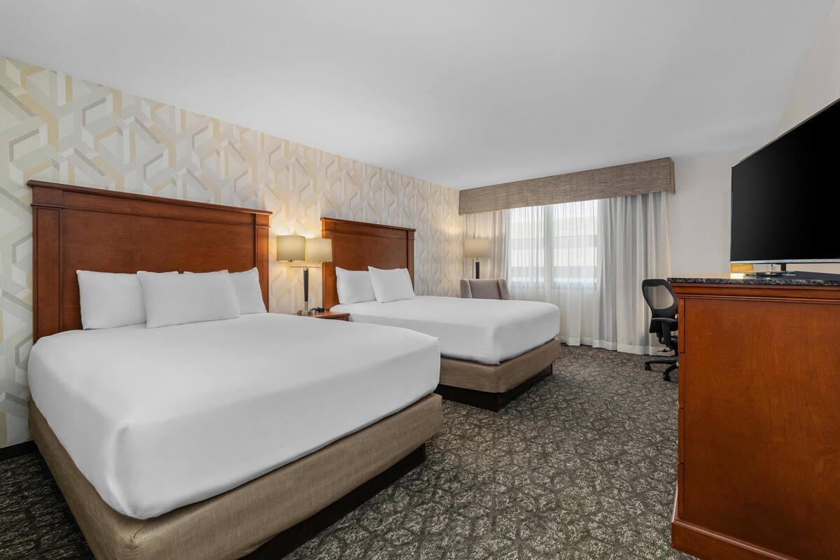 1 bedroom, desk, blackout curtains, iron/ironing board