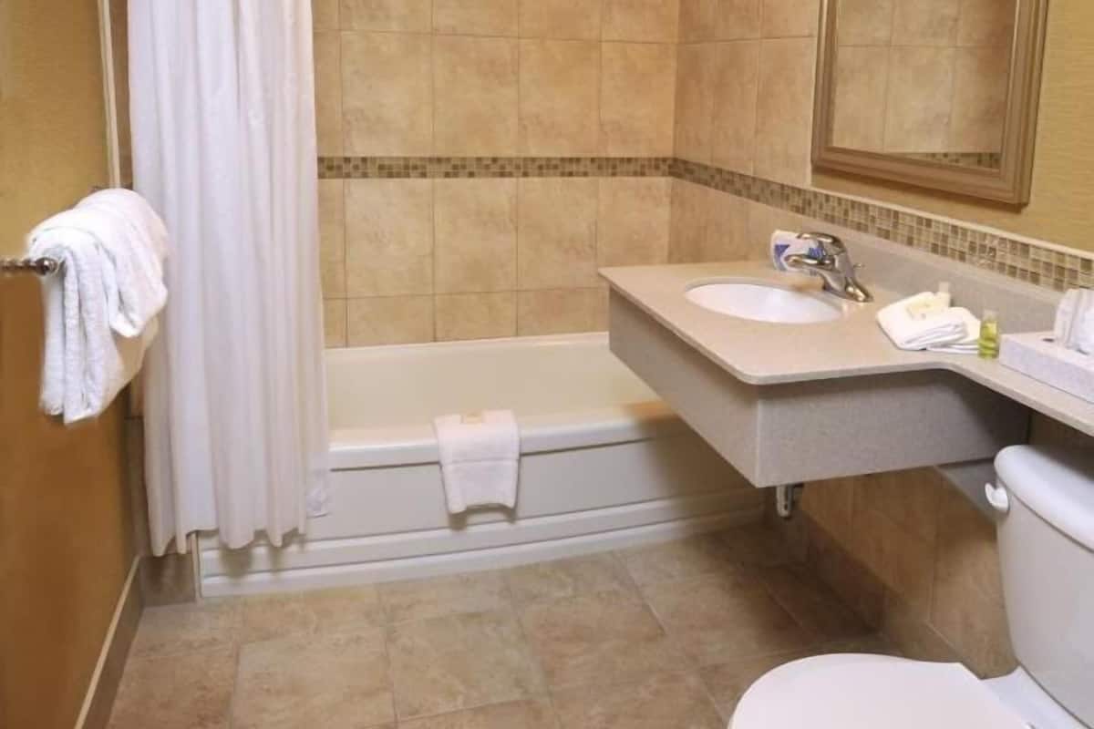 select plus king room | bathroom | shower, eco-friendly toiletries, hair dryer, towels